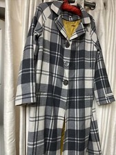 Avoca Pure New Fine Merino Wool Plaid Grey Lined Spring Coat Size 3 Uk 12- 14