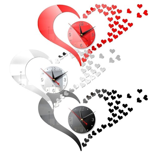 3D DIY Large Number Mirror Wall Clock Sticker Square Heart Decor for Home Office - Picture 4 of 19