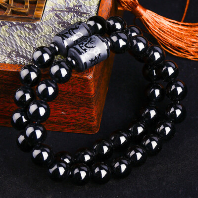 Black Obsidian Dragon Phoenix Beads Couples Lovers Bangle Bracelet Jewelry Gi^^i
