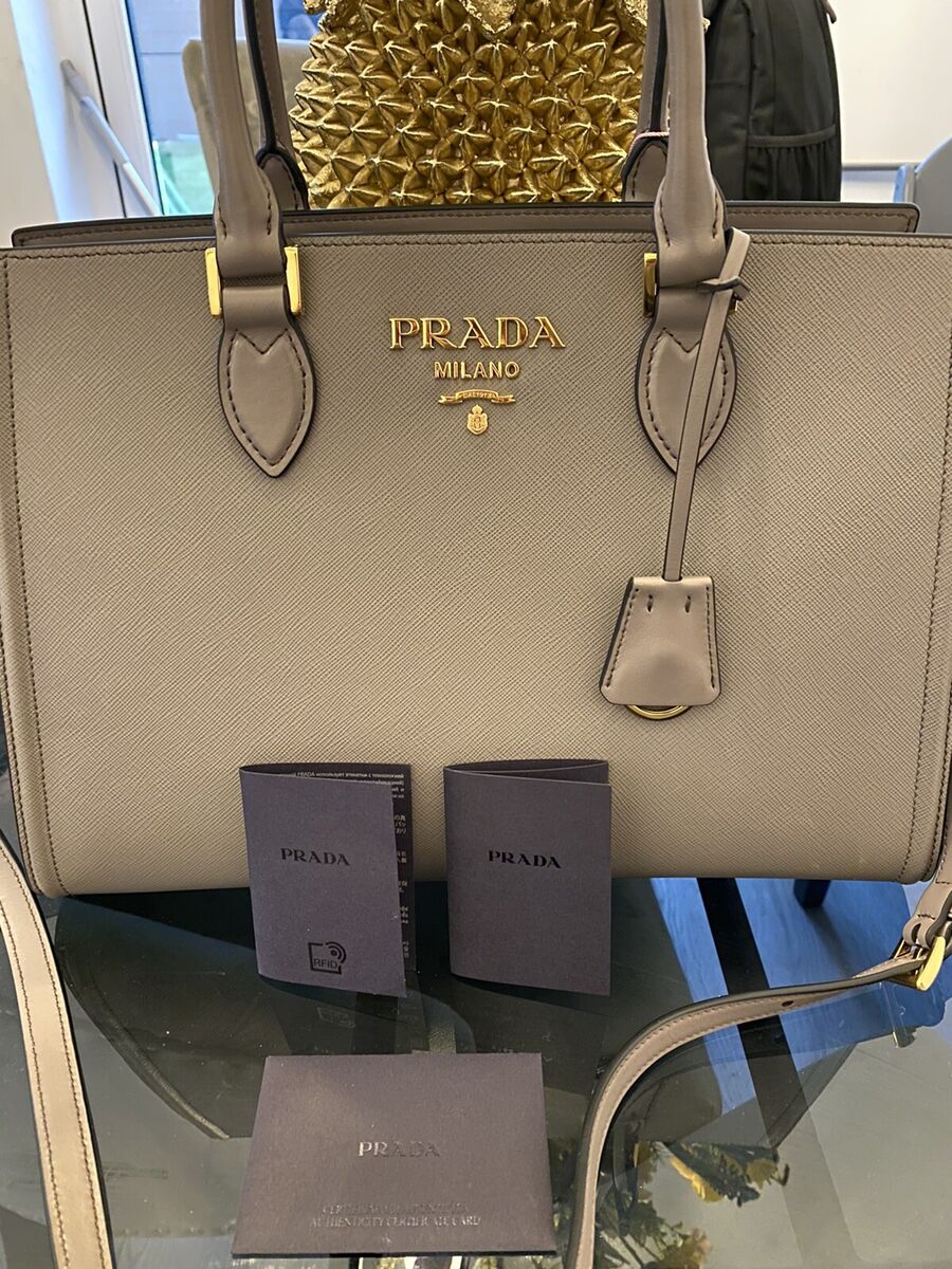 Prada Argilla Saffiano Lux Leather Satchel Handbag