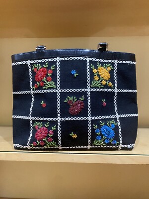 Isabella Fiore Black Purse Rare Embroidered Floral Sequin Embellished EUC