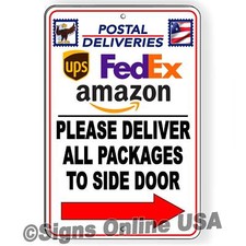 Deliver All Packages To Side Door Arrow Right Sign / Decal / Magnetic Sign