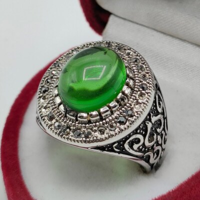 Grüner Zirkon, handgefertigter Ring, 925 Sterlingsilber Ring