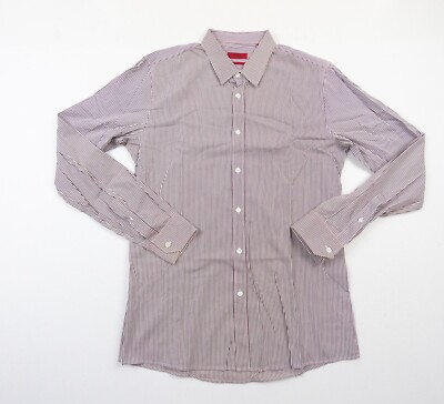 Hugo Boss Shirt Mens Large Purple Button Down Slim Line Striped