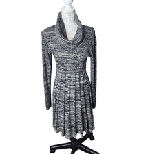 Calvin Klein Cowl Neck Dress Gray Marled Sweater Pleated Women's Medium