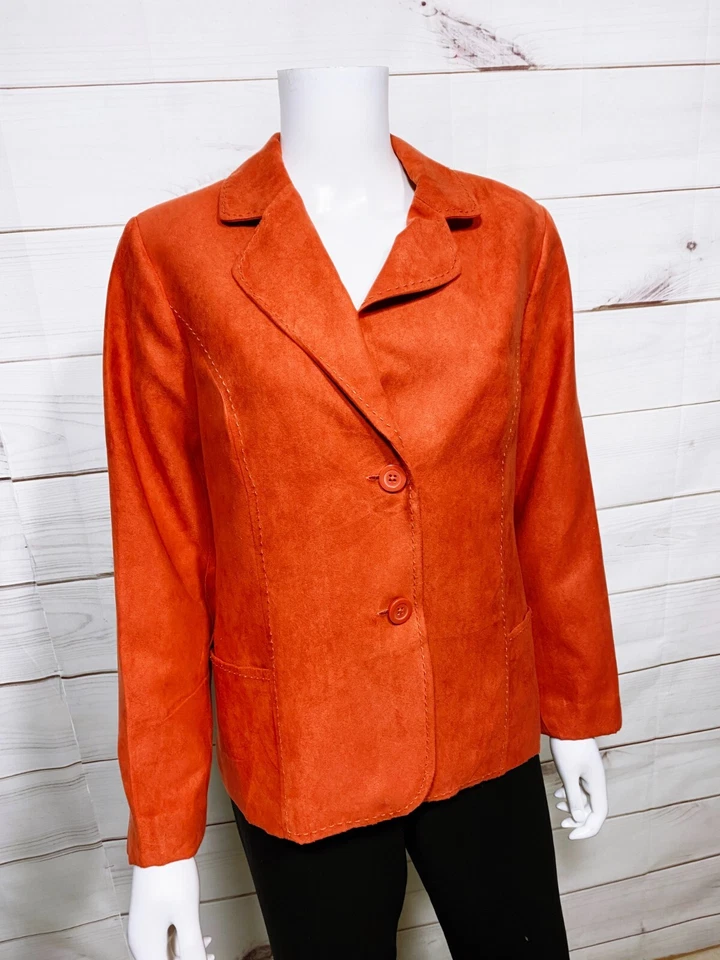 Blazer Studio Works feminino camurça sintética tamanho 12 laranja bolsos com botões forrados - Imagem 2 de 4
