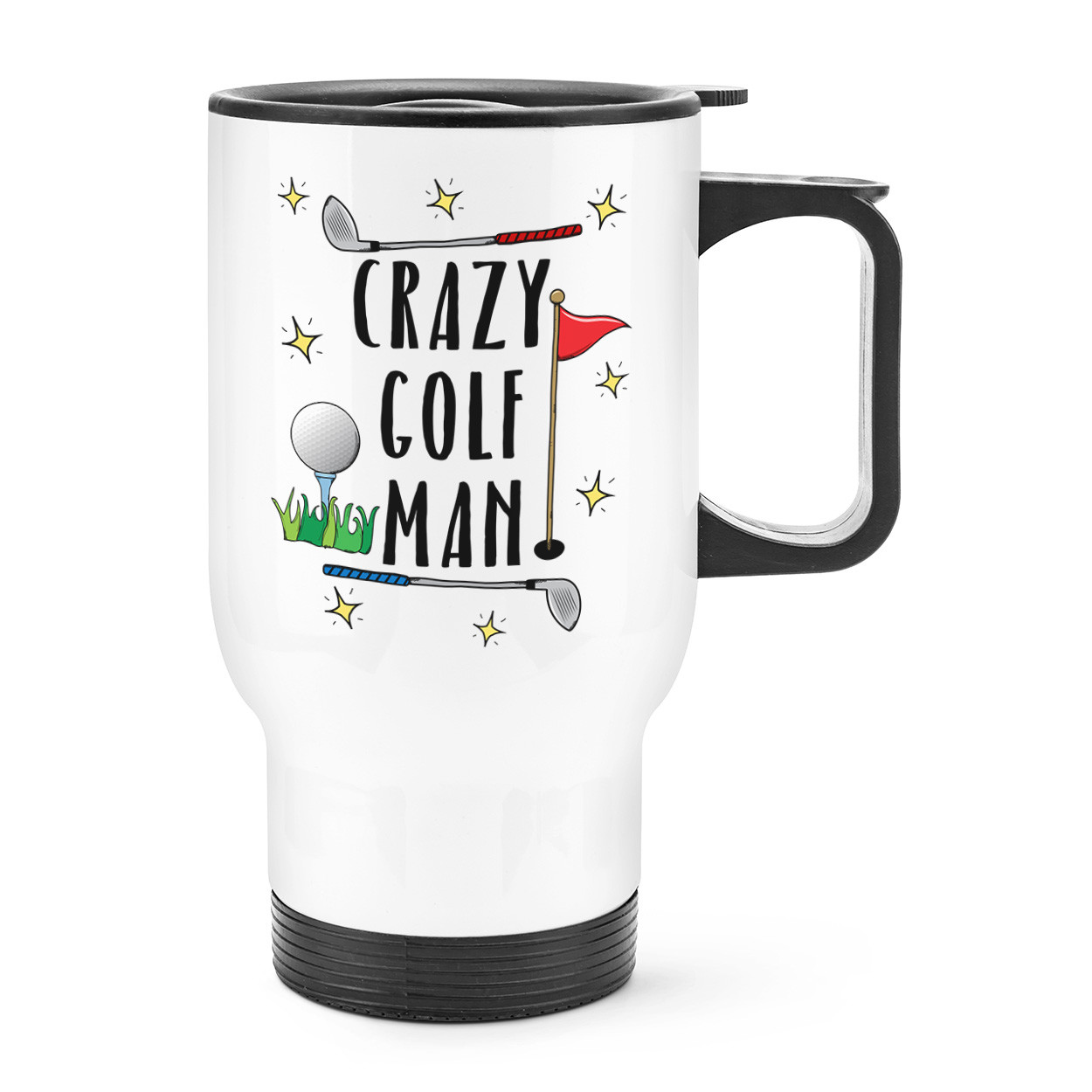 Crazy Golf Man Travel Mug Cup With Handle - Funny Dad Father's Day Sport Thermal