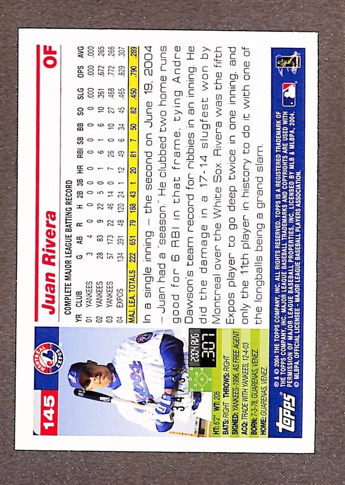 Topps Black #145 2005 Juan Rivera/54 Foto 2 de 3