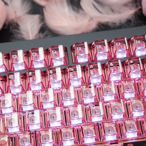 PC UV-print Jade Green/Agate Pink Transparent Keycaps Cherry Profile for MX - Picture 15 of 21