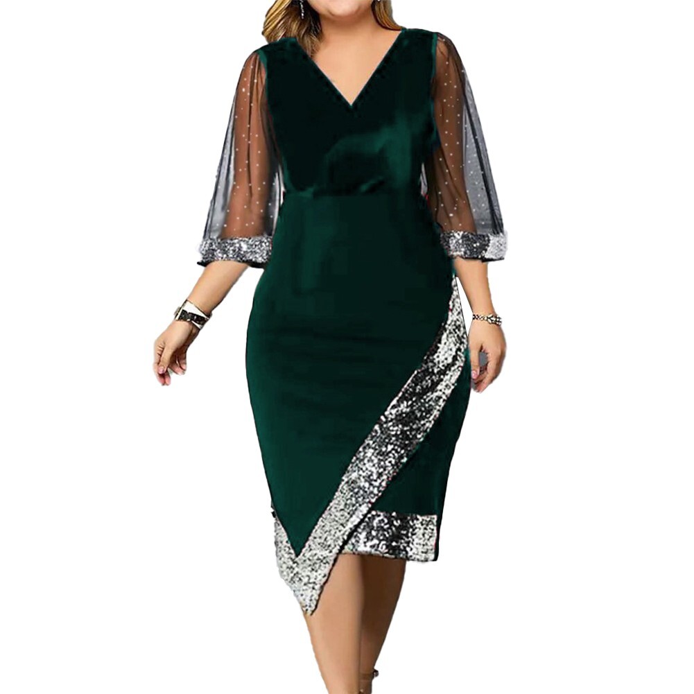 Elegant Plus Size Women Floral Mesh Velvet Evening Cocktail Dress Ball