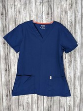 Women's Navy Blue V-Neck Code Happy Scrub Shirt Size Medium