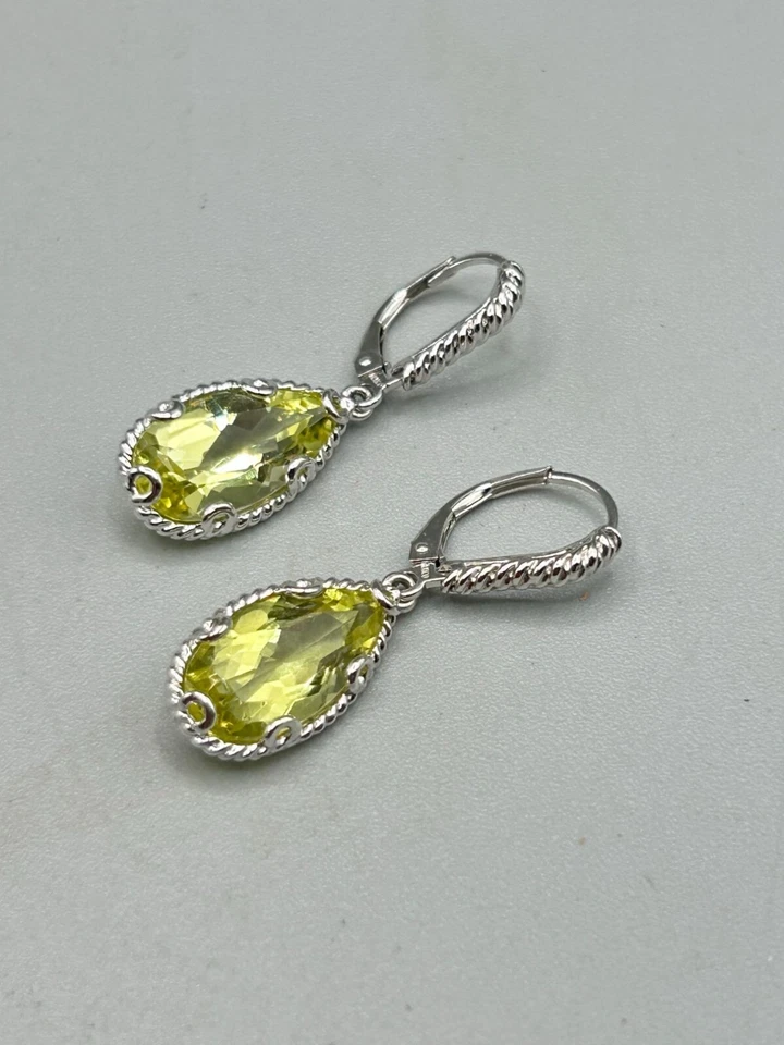 ATELIER Yellow Lemon Quartz Earrings Sterling Silver 925 Drops Dangles Lever Bac - Image 2 of 4