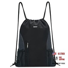 Drawstring Backpack, Gym Sackpack for Sports Mesh Pockes, Water Black