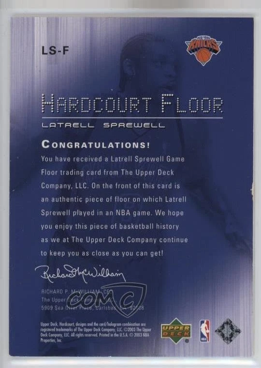 2003-04 Upper Deck Hardcourt Hardcourt Floor Latrell Sprewell #LS-F - Image 2 of 2