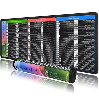 Mac Shortcuts Cheat Pad, Large macOS Keyboard Shortcut Desk Mat, Non-Slip Bas...