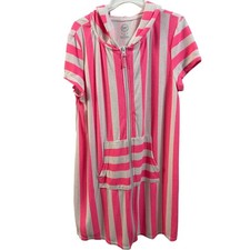 Wonder Nation Girls XL 14-16 Plus Pink White Striped Terry Swim Cover Up Hooded
