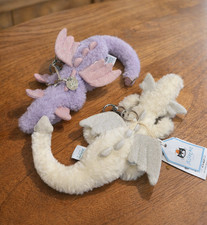 Jellycat Style Dragon Bag Charms Set of 2 Plush Keychains Purple White NWT 2026