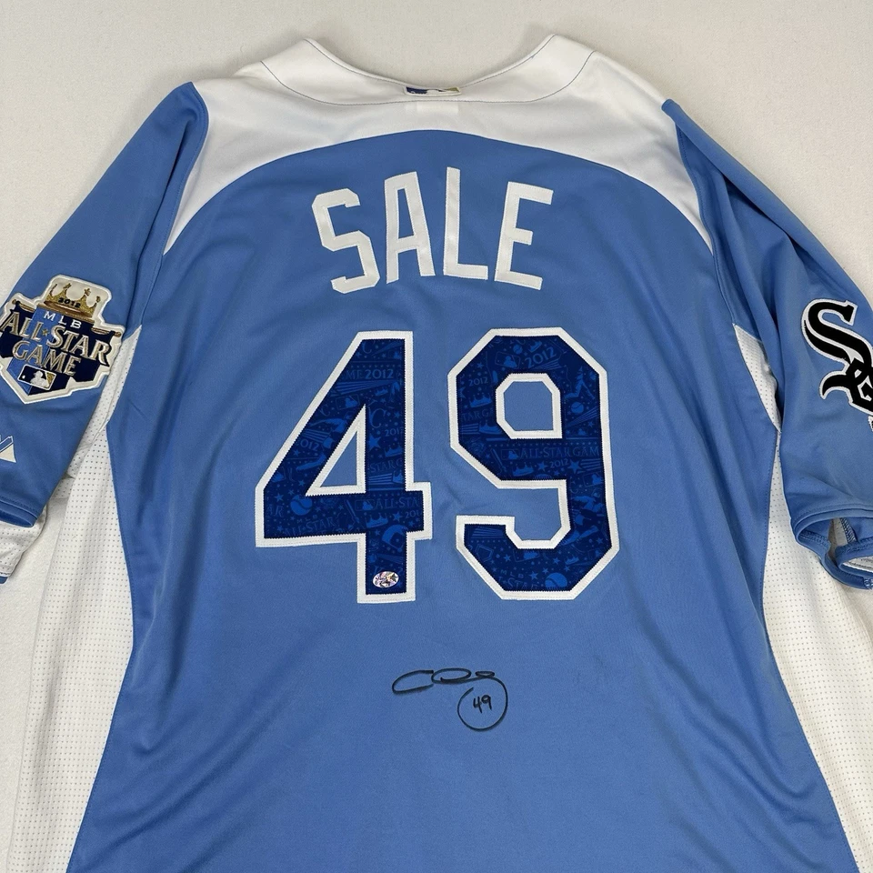 Camiseta de beisebol ASSINADA autêntica 2012 Chris Sale MLB All Star Game base legal GG - Imagem 2 de 4