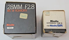 Minolta 28mm F2.8 MD W-Rokkor-X Manual Focus Lens +Extension Tubes New Old Stock