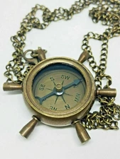 Vintage brass ship wheel compass antique nautical pocket pendent gift for marine