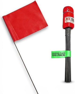 Red Marking Flags 100 Pack - 4X5X15 Inch Red Flags for Yard - Markers for Lawn,