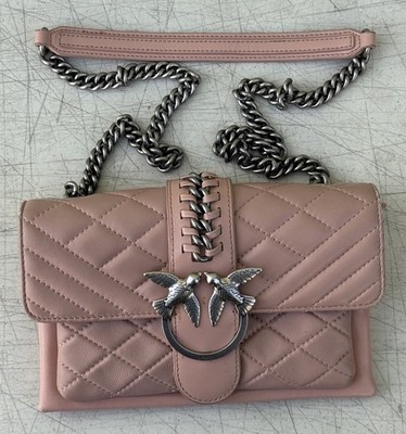 Pinko Love Soft Mix Mini Bag Top Handle Adjustable Crossbody Chain Birds Pink