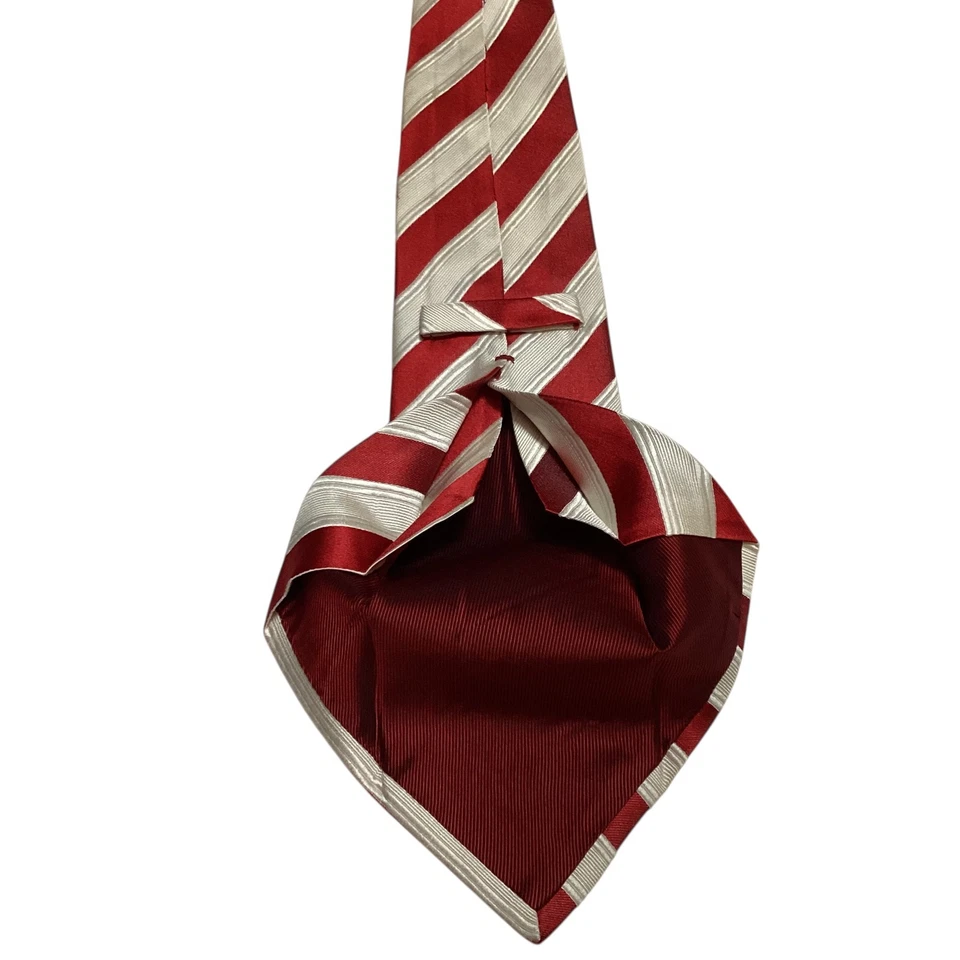 Corbata para hombre KITON SEVENFOLD 100 % seda XL ITALIA lujo a rayas roja/marfil usada en excelente estado Foto 4 de 4
