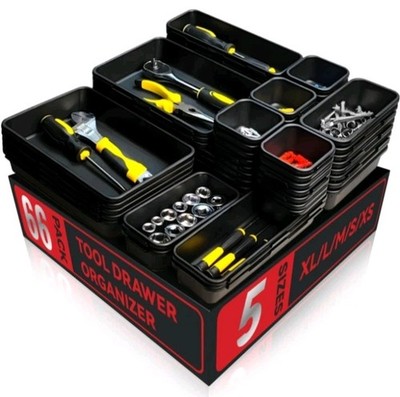66 PCS Tool Box Organizer Tray, 5 diff. Sizes Suitable Toolbox/ Desk Drawer etc 