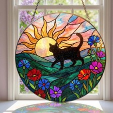 Personalized Cat Memorial Stained Glass Style Suncatcher Window Hanging Gift