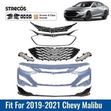 For 2019-2021 Chevy Malibu Front Bumper Cover Grille Set Black Primed w/ LED DRL