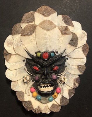Brazilian Fish Scale MASK w/ Piranha Teeth & Stingray Barb 5.5x6 Folk Art AMAZON