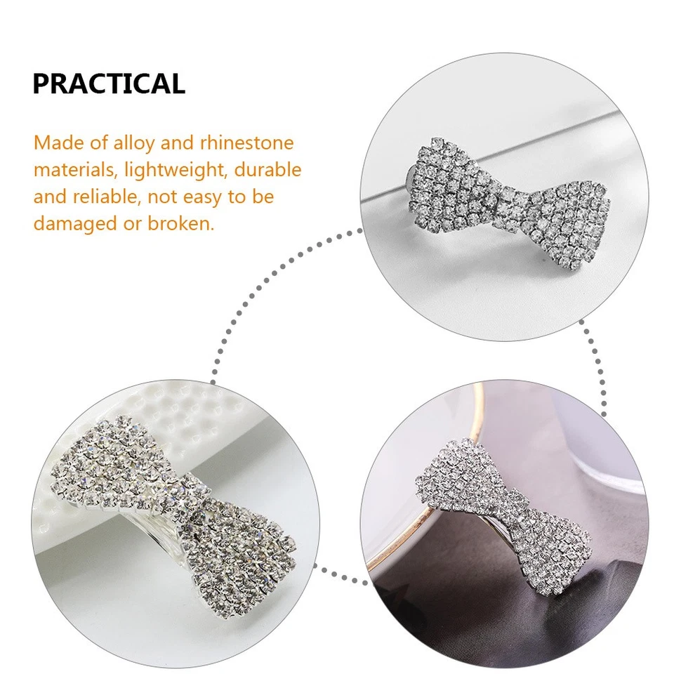 4 Pcs Rhinestone Hair Clips Bow Barrettes Crystal Accessories for Women - Image 2 of 4