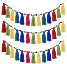 3 Pcs Colorful Pom Pom Tassel Garland Classroom Each 50'' Boho