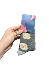 Cute Cat Winter Socks Wool Blend Cozy Crew Socks Gray Novelty Gift NWT