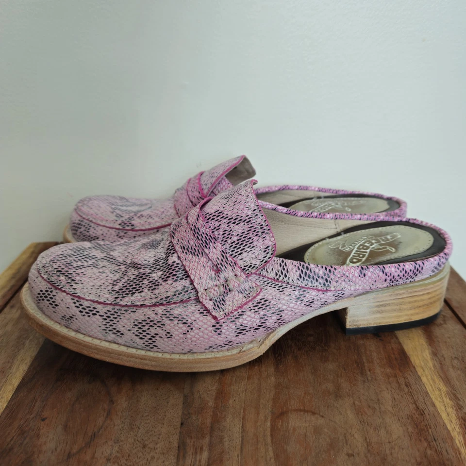 Freebird by Steven Collins Mule Pink Leather Heeled Loafer Blush Snake Shoes 8