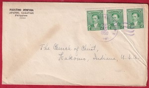 Philippines 1950 cover Fausto Peneyra Cagayan to The Church of Christ Kokomo IN