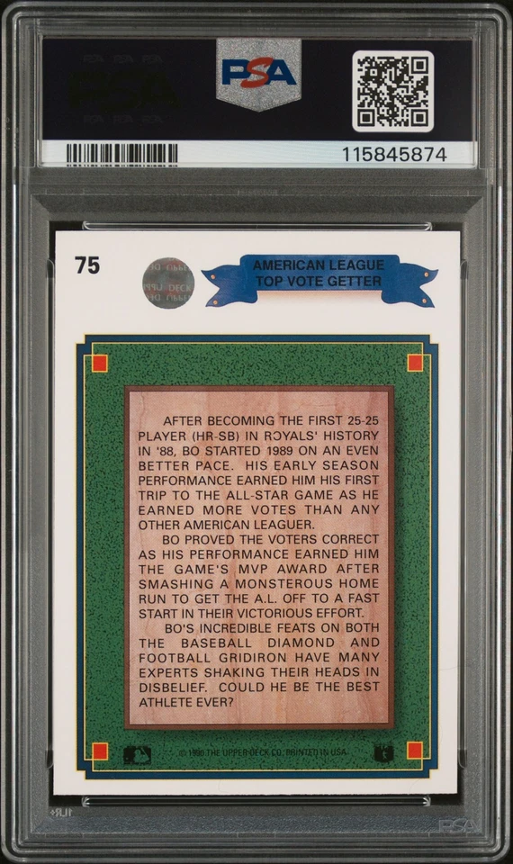 Upper Deck #75 Bo Jackson 1990 PSA 9 en persona automático Foto 2 de 2