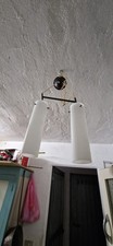 LAMPADARIO ANNI 50/60 A DUE LUCI OPALINA E OTTONE SANO