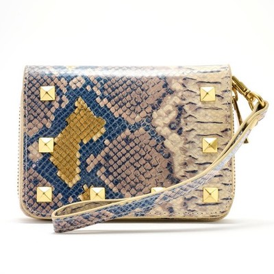 SHARIF LEGACY Blue Multi Python Print Zip Around Leather Wristlet & Wallet RFID