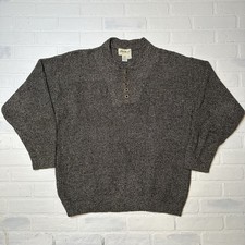 VTG Eddie Bauer Mens Large Henley Sweater 100 Cotton Gray Chunky Knit USA