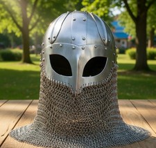 18 Gauge Viking Chainmail Helmet   Medieval Steel Armor
