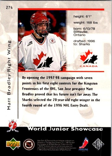 UD Choice #274 1998-99 Matt Bradley Choice Reserve - Imagen 2 de 2