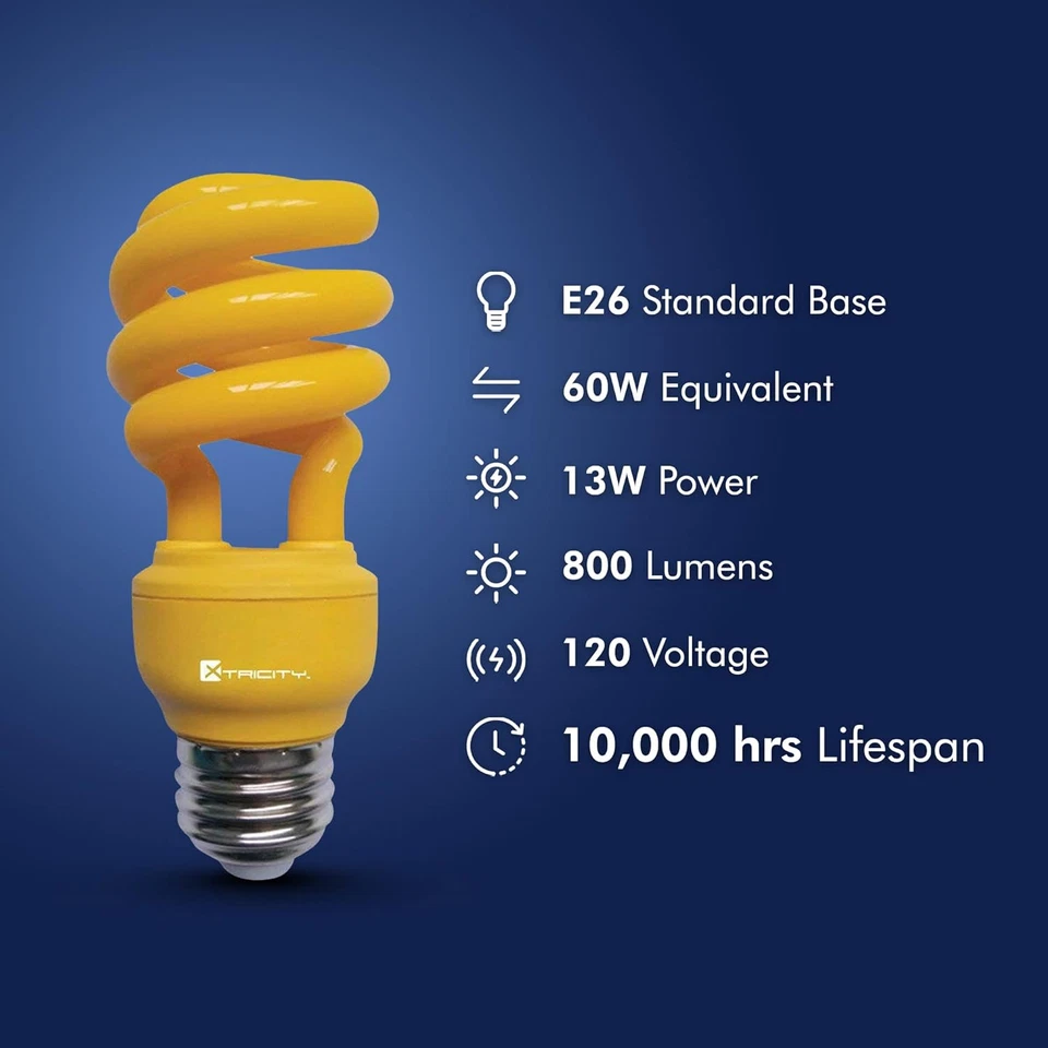 Yellow Bug Light Bulbs Compact Fluorescent T2 Spiral, E26 Base, 13W (60W Equival - Image 4 of 4