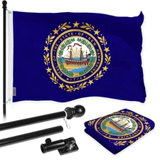 Combo Pack: 6 Ft Tangle Free Spinning Flagpole (Black) & New Hampshire