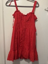 UO Gretchen Lace Trim Mini Dress Urban Outfitters Ruffle Buttondown Red New S