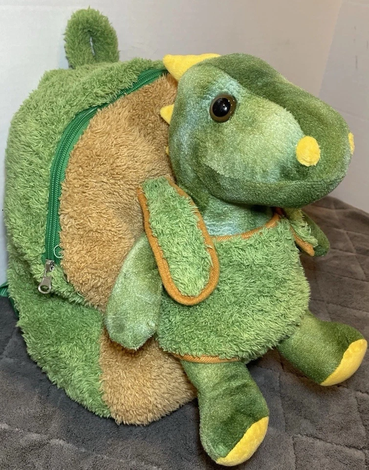 Mochila peluda de felpa verde Popatu con bolsa de equipo de viaje para niños de felpa de dragón Foto 2 de 4