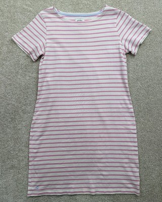 Joules Mariners Grade Dress UK 12 Pink White Striped Riviera Jersey Cotton S/S