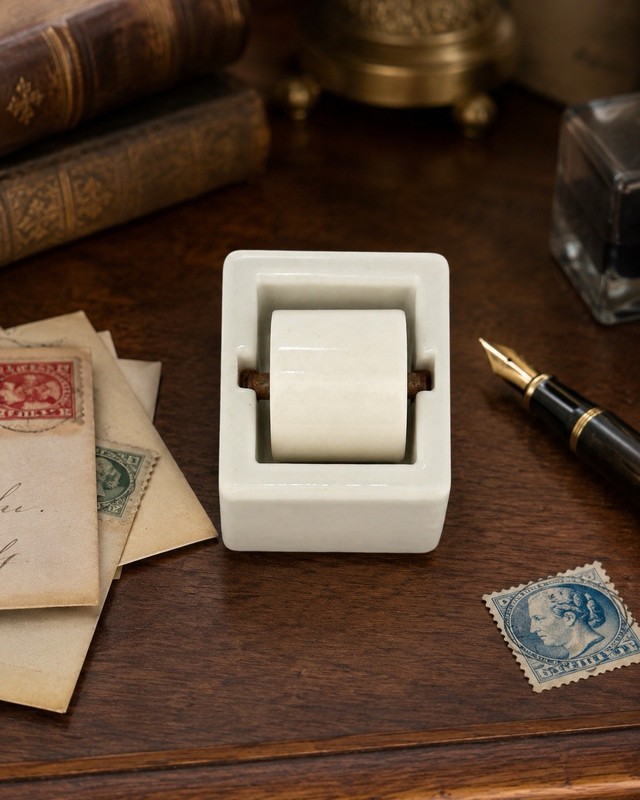Vintage Sengbusch Ideal White Porcelain Stamp Moistener Milwaukee Wisconsin USA