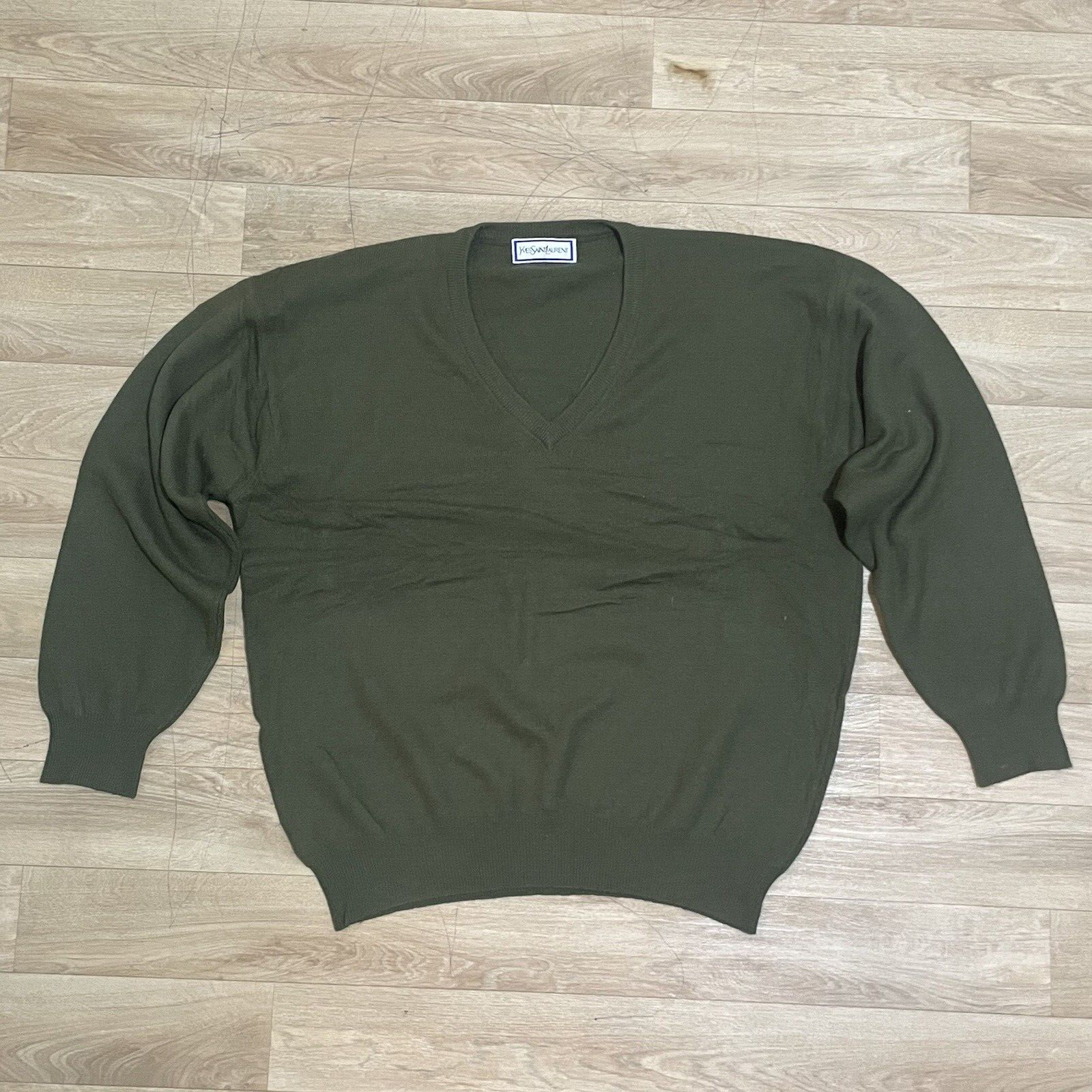 Maglione Yves Saint Laurent YSL pullover LANA maglione collo a V verde uomo taglia XL