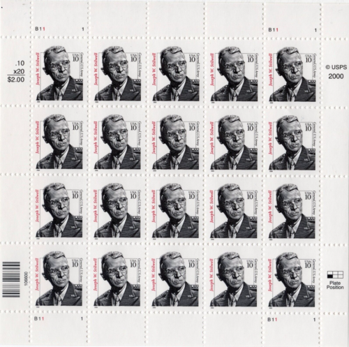 Scott #3420 generał Joseph Stilwell pełny arkusz 20 znaczków - idealny stan - Zdjęcie 1 z 1
